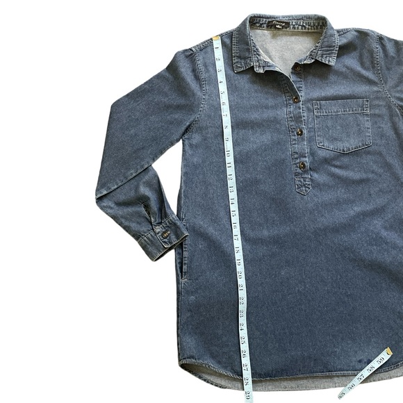 Timing Blue Jeans denim tunic 100% cotton, long sleeve roll- up, pockets, Sz: S - Picture 8 of 10